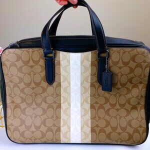 Coach Graham Slim Brief in Blocked Signature Canvas with Varsity Stripe, Khaki